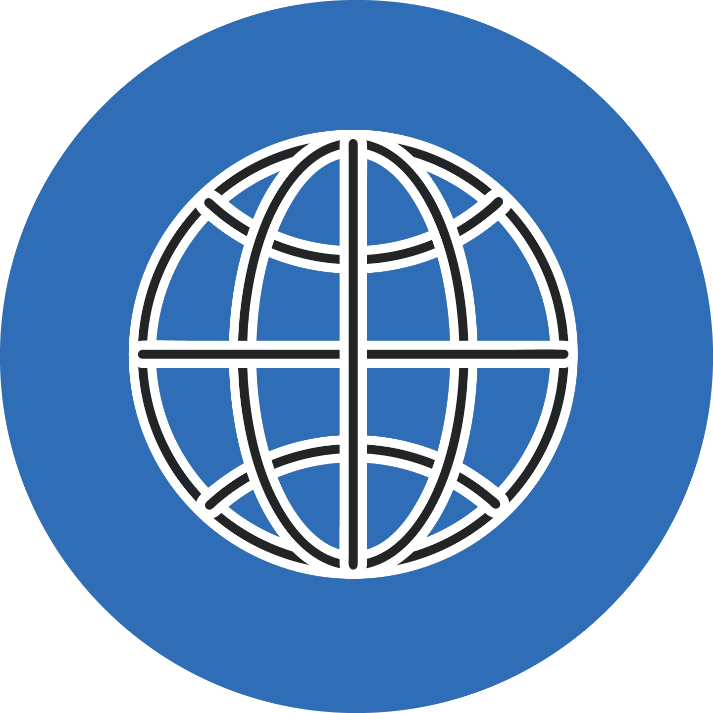 illustration of a globe in a blue filled circle