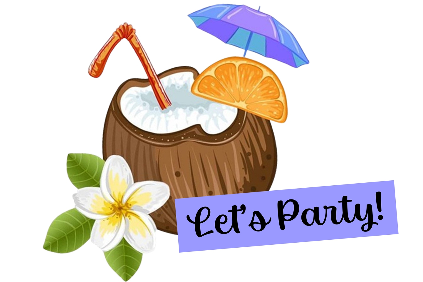 "Let's Party!" written across a coconut shell party cup.